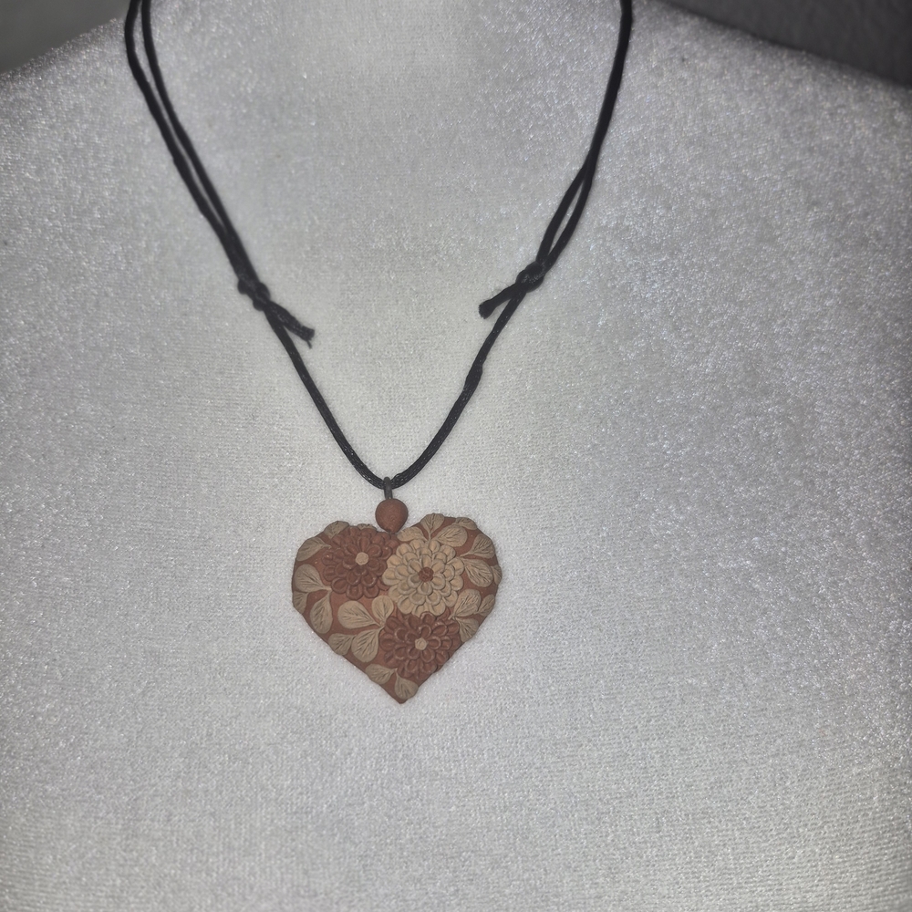 Heart Pendant Necklace with Floral Design